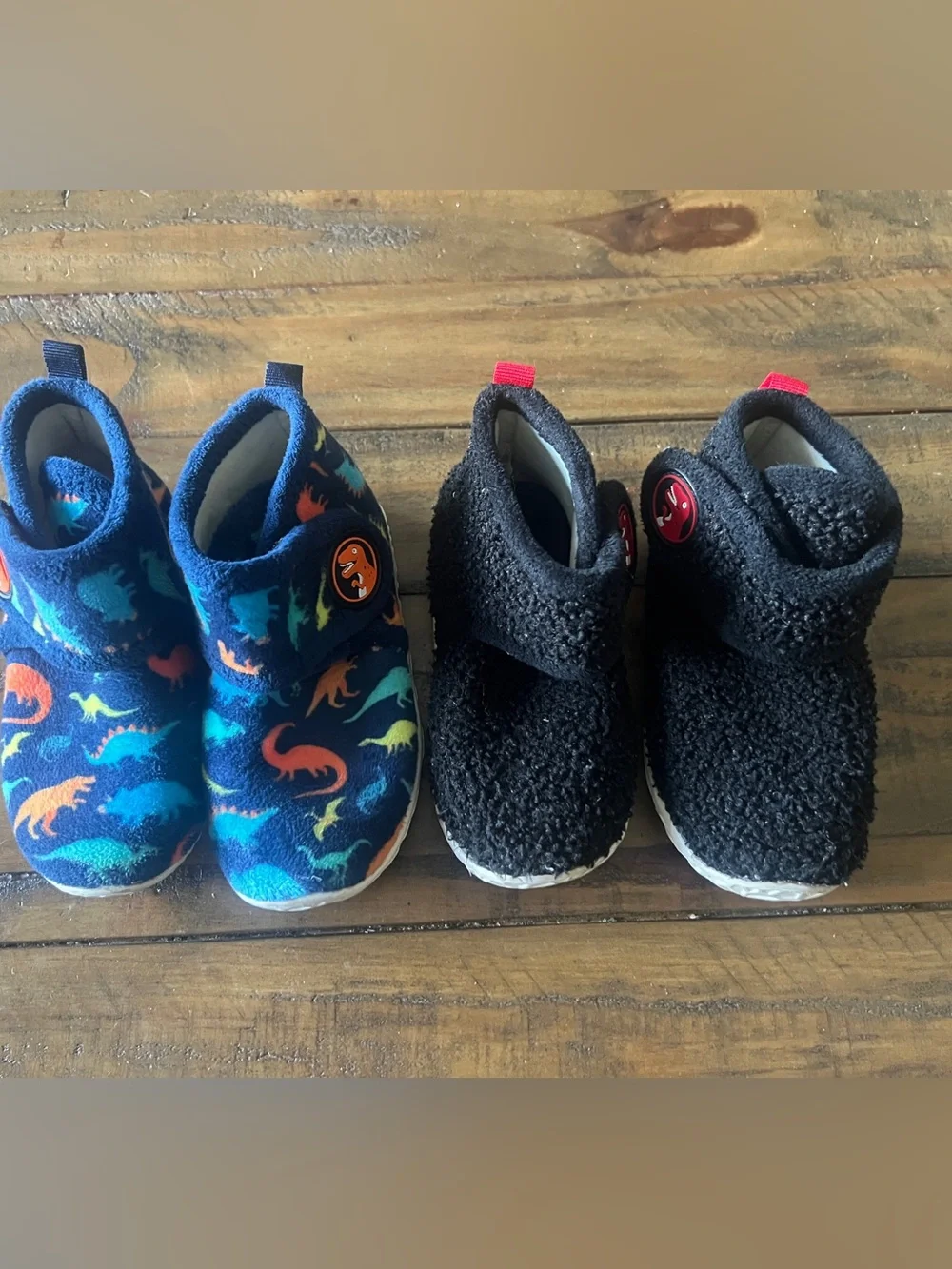 2 prs Kids Cozy Black Booties Slippers - Soft Fleece Slip-On slippers, Size 9.